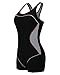 ReliBeauty Women's Boy-Leg One Piece Swimsuit, Black-1, L 6-8