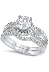 925 Sterling Silver Simulated Diamond Round Center Abstract Designer Ring 7MM