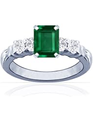 14K White Gold Emerald Cut Emerald Ring With Sidestones (GIA Certificate)