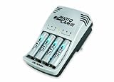 Ansmann Photo Cam III - Cargador para 2-4 bater�as NiCd/NiMH AA o AAA (con 4 bater�as recargables NiMH AA 2850 mAh), color plata
