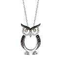 10k Two-Tone Gold Black, White & Champagne Diamond Owl Pendant (.10 cttw, I-J Color, I3 Clarity), 18"