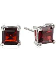 Sterling Silver 6mm Square-Cut Garnet Earrings