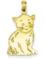 14K Yellow Gold Sitting Kitty Charm Cat Pendant Jewelry