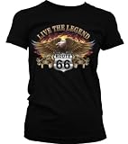 Live The Legend Route 66 Juniors T-shirt, America's Highway Rte 66 Eagle Flames Juniors Shirt