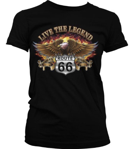 Live The Legend Route 66 Juniors T-shirt - America's Highway Rte 66 Eagle Flames Juniors Shirt