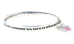 Bracelet - B150 - Bangle Style Engraved with Friend Poem ~ A Friend is Someone We Turn To... + Heart Charm ~ Silver Tone Metal (68mm)