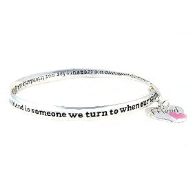 Bracelet - B150 - Bangle Style Friend Prayer ~ A Friend is Someone We Turn To When Our Spirits Need a Lift. A Friend is Someone We Treasure For Our Friendship is a Gift. A Friend is Someone Who Fills Our Lives With Beauty, Joy, etc..... + Heart Charm ~ Silver Tone Metal