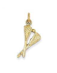 14K Yellow Gold Solid Polished Lacrosse Sticks Charm Pendant