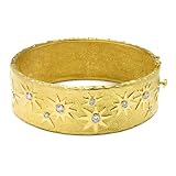 18k Yellow 22mm Hammered 0.57ct Diamond Bangle - 7 Inch