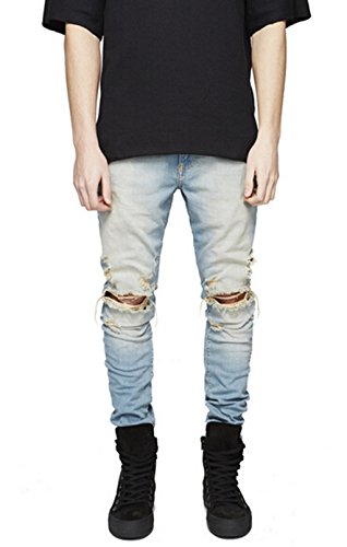 Sarriben mens slim fit jean knee ripped skinny denim ca…