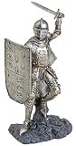  : Knight in Armor Statue - Wielding Sword in Battle Ready Pose and Carrying Shield Adorned with Fleur de Lis and Griffyn Symbols