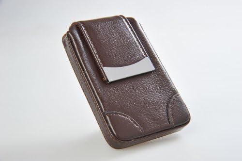 Pindi Brown Leather Name Card Wallet / Holder with Strap-Around Magnetic Shut (G312 US)