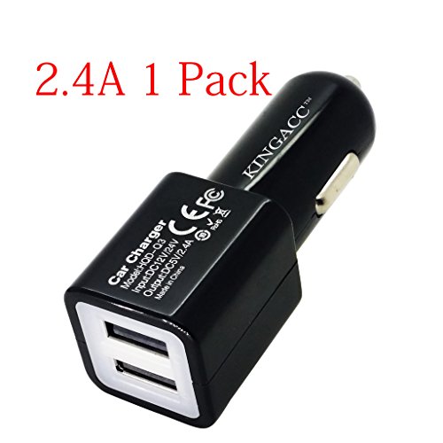 Car Charger,KingAcc(TM) 1-Pack 12W 2.4A Dual Port USB Car Charger Cigarette Charger Designed for Iphone 6 6 Plus 5s 5c 5 4S;Ipad Air, Mini Ipods,and Galaxy Edge S5 S4; Note 4 3 2 the New HTC Ones (M8) and Other Apple and Android Phone and Tablet Devices-1 Year Warranty