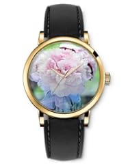 SPRAWL Aanalog Fashion Series Gold Ladies Watches of Genuine Black Leather Strap,Unique Wrist Watch for Women Girls Designed with Bouquet of rose flowers