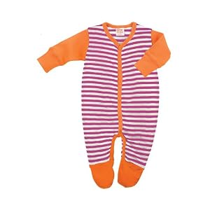 giggle Better Basics Striped Footie (organic Cotton) - Fuschia/orange