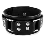 Stainless Steel Buckle Studded Leather Cuff Bracelet