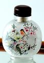 Hand-Painted Crystal Reverse Painting Collectible Snuff Bottle, Birds & Floral Scene, Decorative Silk Box - SALE