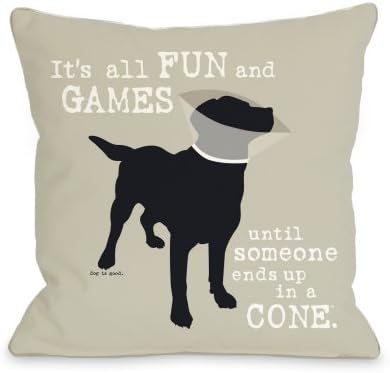 Bentin Pet Decor Its All Fun and Games Throw Pillow, 18 by 18-Inch, Oatmeal
