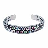 Sterling Silver Multi Color Shapes Bangle Bracelet
