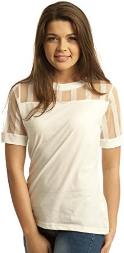 IKRUSH Zoella Mesh Panel T-Shirt L CREAM