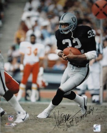 Marcus Allen Autographed/Hand Signed Oakland Raiders 16x20 Photo with Just Win Baby Inscription