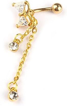 ABC® Reverse Belly Ring Dangle Navel Bar Gold Dangle Body Jewelry Piercing