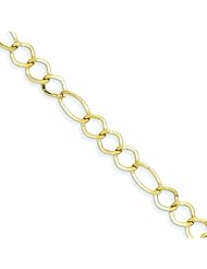 14K Gold Polished and Textured Oval Link Bracelet 7.75 Inches