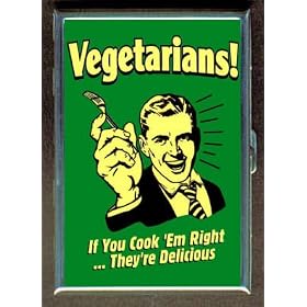 VEGETARIANS COOK 'EM RIGHT FUN ID CIGARETTE CASE WALLET