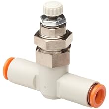 SMC AS Air Flow Control Valve, PBT & Nickel Plated Brass, In-Line, Push-to-Connect Fitting X Push-to-Connect Fitting