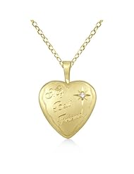 Gold Vermeil My Best Friend Engraved Heart Shaped 0.01ct Diamond Locket Pendant Necklace For Women