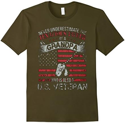 Men's Never Underestimate U.S.Veteran T-Shirts Gifts For Grandpas XL Olive