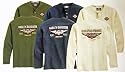 Harley-Davidson&reg; Men's Long-Sleeve Henley Shirt. Waffle knit. Embroidery. Three colors, Black, Olive Green, or Off-White. 99052-09VM