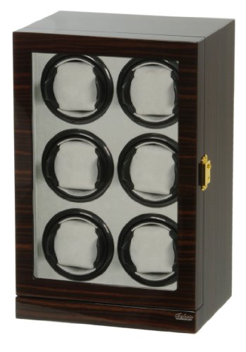 Six Watch Winder Ebony Wood w/LCD Dispaly