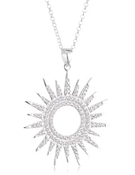 VINANI brand Germany 925 Sterling Silver Women Pendant big Sun white Zirconia with Cable Link Chain Necklace ASZ-T