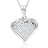 IMAGE OF Invisible Set Princess Cut Diamond Heart Necklace in 14k White Gold (HI, SI2, 0.50 cttw)