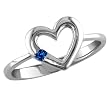 14k White Gold Sapphire Heart Ring, Size 7