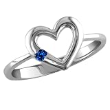 14k White Gold Sapphire Heart Ring, Size 7