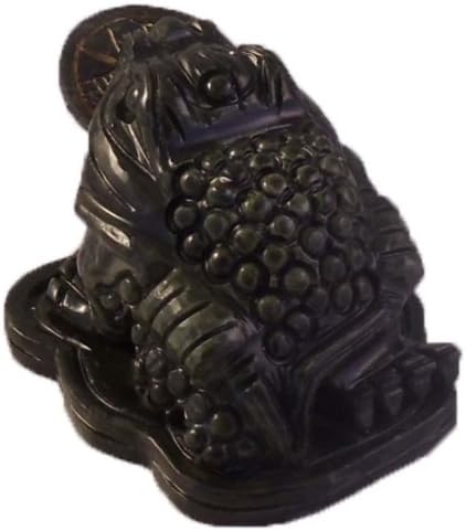 Small Dark Green Taiwan Jade Money Frog with Coin Sculpture Asian Art 3"