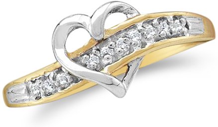 10k Yellow and White Two 2 Tone Gold Heart Shape Round Cut Ladies Diamond Wedding Ring Band 8mm (.05 cttw, H Color, I1 Clarity)