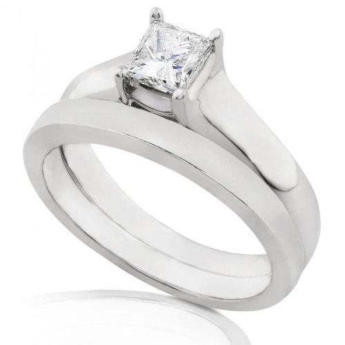 1/2ct Princess-Cut Solitaire Diamond Wedding Ring Set in 14k White Gold (G-H/I1)