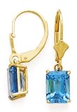 14K 8X6MM EMERALD CUT BLUE TOPAZ LEVERBACK EARRING