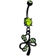 Black Green Gem Clover Belly Ring