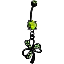 Black Green Gem Clover Belly Ring