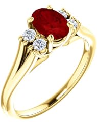 14K Yellow Gold 7.00x5.00mm Oval Cut Ruby and Diamond Ring -- LIFETIME WARRANTY