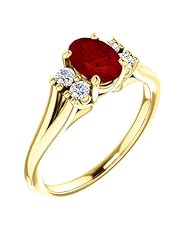 18K Yellow Gold 7.00x5.00mm Oval Cut Ruby and Diamond Ring -- LIFETIME WARRANTY