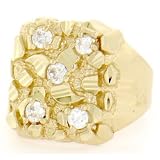 10k Solid Yellow Gold Nugget Diamond Cut Mens CZ Ring