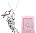D.M. Angel Wing and Crystal Pink Ribbon Necklace Gift Boxed