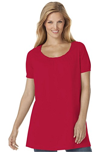 Women's Plus Size Shirred A-Line Tunic Classic Red,2X