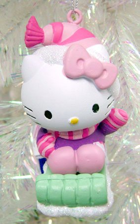 Hello Kitty Riding on a Toboggan Christmas Ornament #HK0124