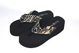 Soul West Womens Zebra Strap Rhinestone Cross Wedge Flip Flop